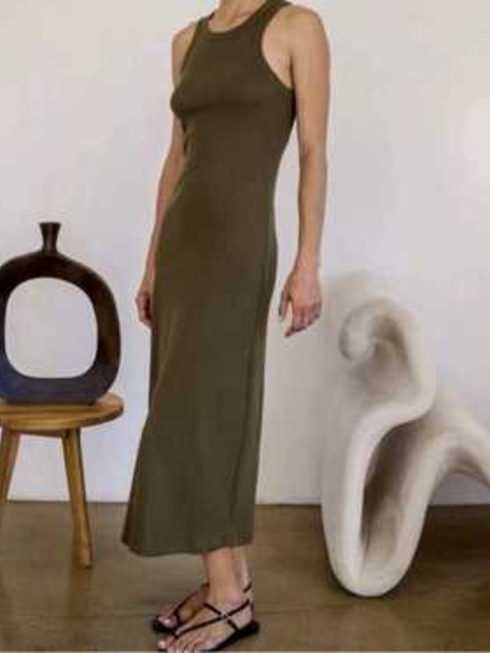 AYR The Metro Ribbed Maxi Dress Green Casual Size XS